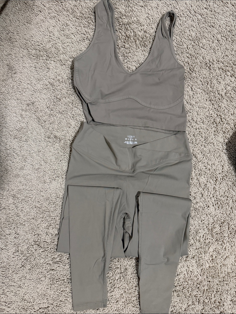 LOUNGE Everyday Scoop Neck Crop Tank & High-Waist Leggings Set - Greige - Picture 2 of 2